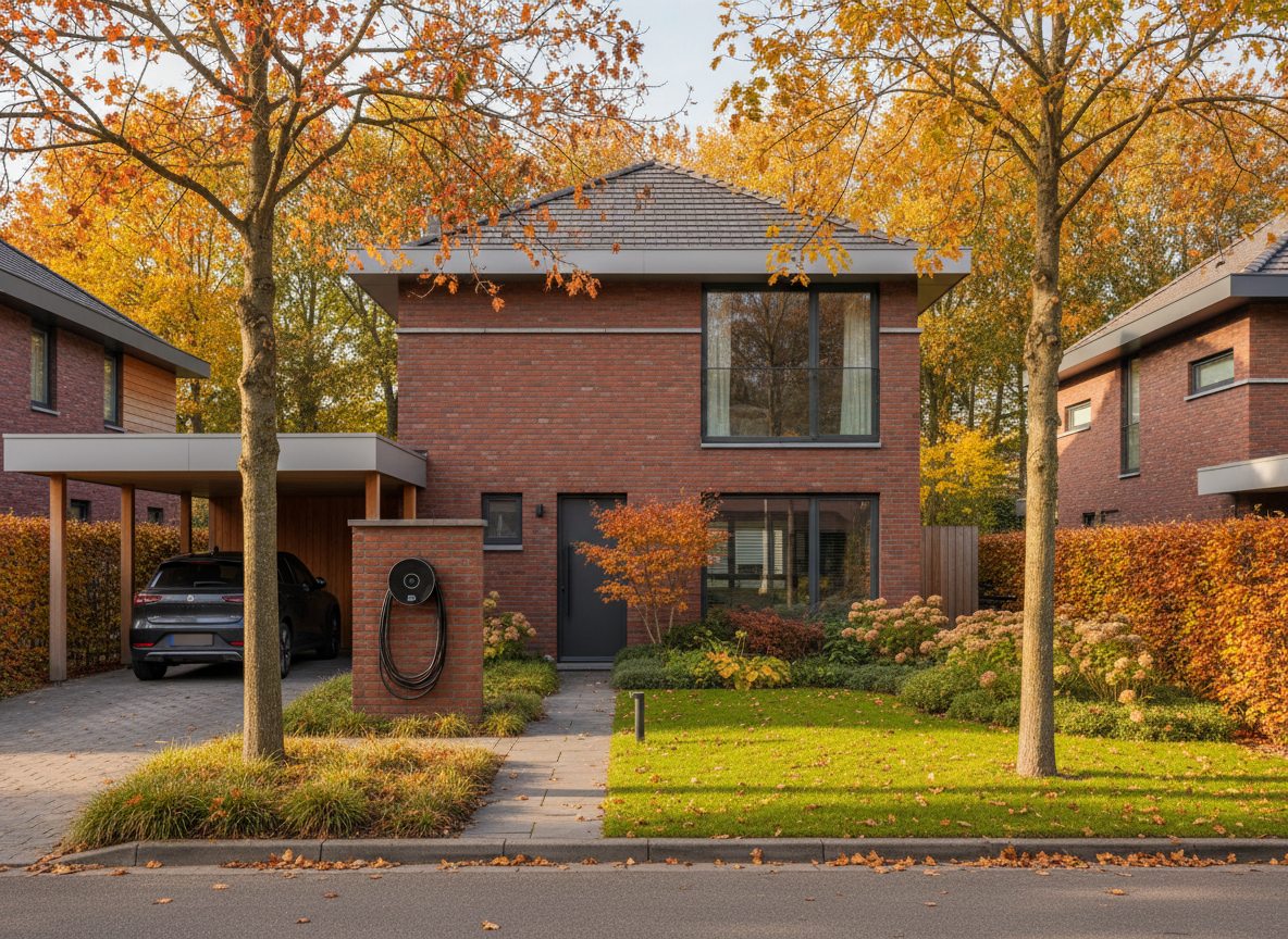 laadpaal installatie bij bakstenen woning in Flandre
