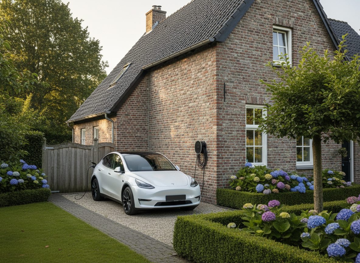 laadpaal installatie bij bakstenen woning in Flandre